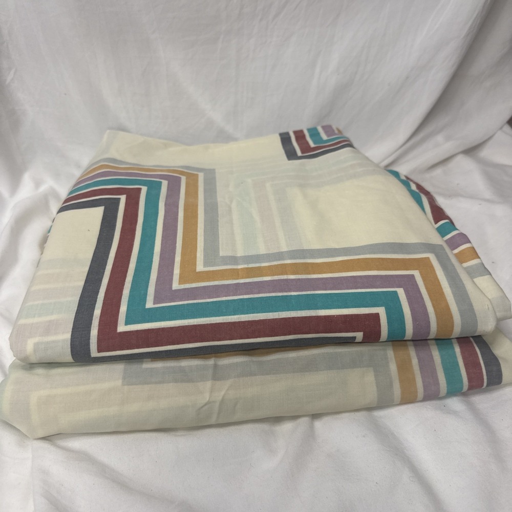 Vintage 70's Full Bed Geometric Chevron Sheet Set Lady Pepperell No Iron USA